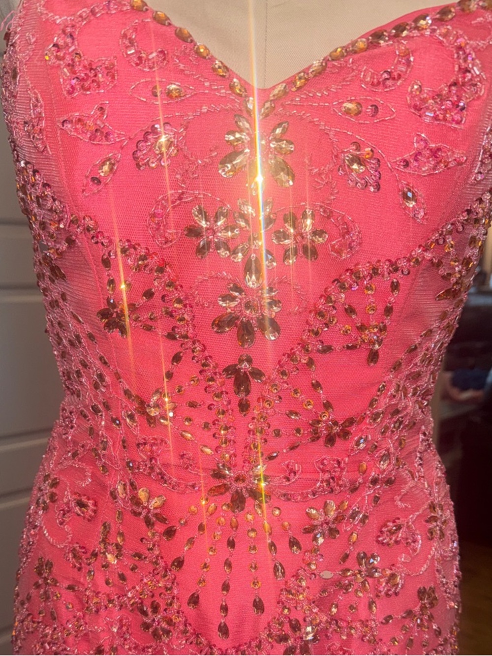 Sherri Hill Pink Beaded Mermaid Gown - Picture 7 of 12
